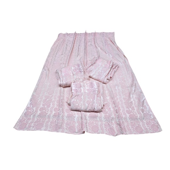 Other - Vintage Damask Curtain Panels 4pc Pink Pinch Pleat Floral Brocade Window Decor